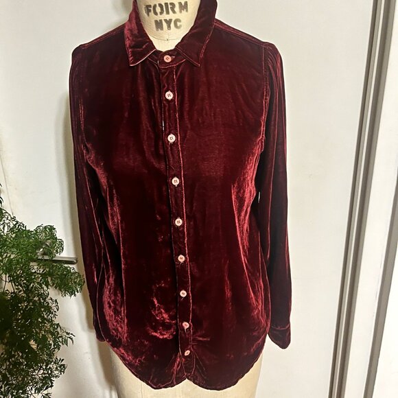 CP SHADES Burgundy Velvet Shirt With Silk Accents Size X-Small - Picture 2 of 10